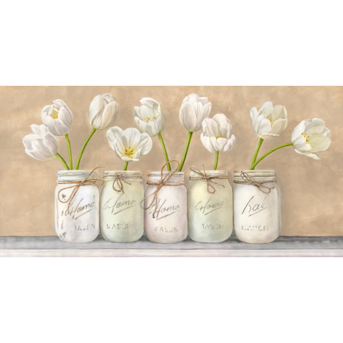 White Tulips in Mason Jars