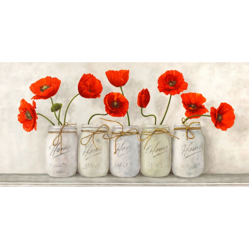Red Poppies in Mason Jars
