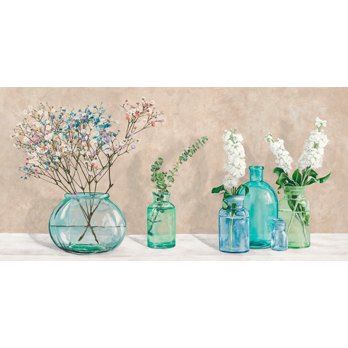 Floral setting with glass vases