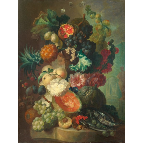 Fruit, flowers and a fish