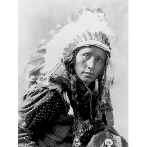 Indian wearing White War Bonnet, 1900