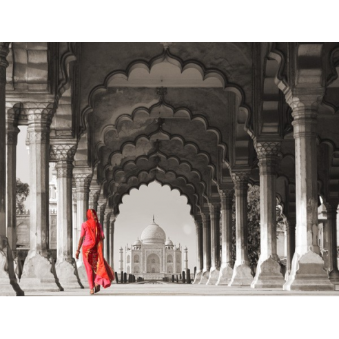Woman in traditional Sari walking...