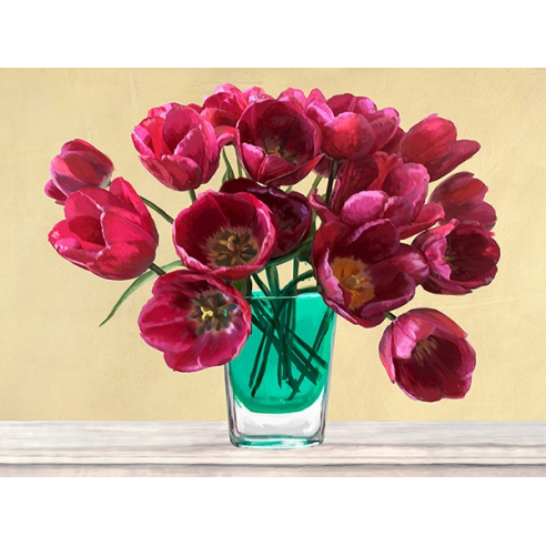 Red Tulips in a Glass Vase