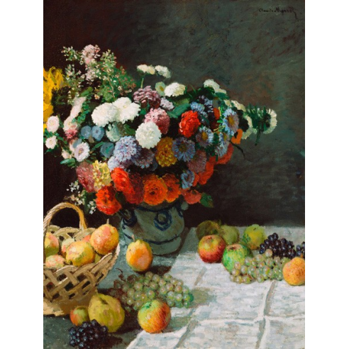 Still life with flowers and fruit