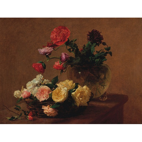 Poppies in a Crystal Vase and Roses...