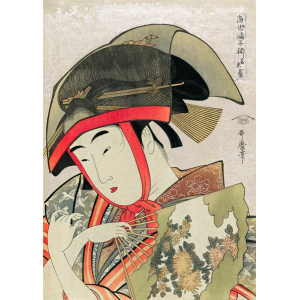 Woman holding a fan wearing...