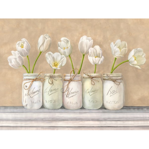 White Tulips in Mason Jars
