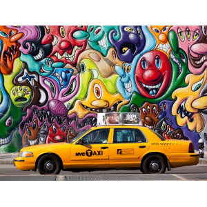 Taxi and mural painting in...