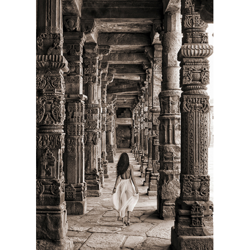 At the Temple, India (BW)