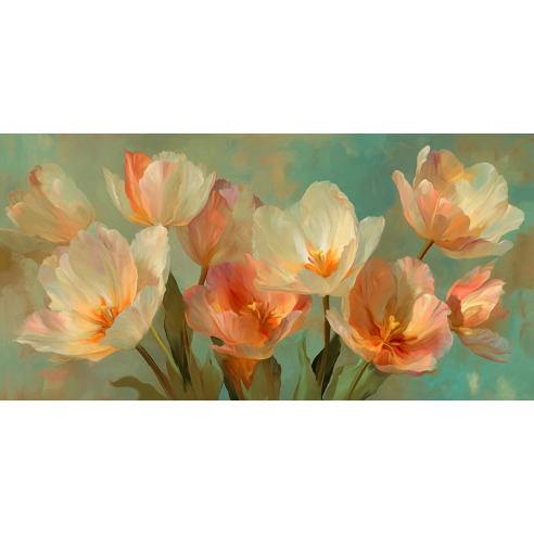 Tulips on aqua background